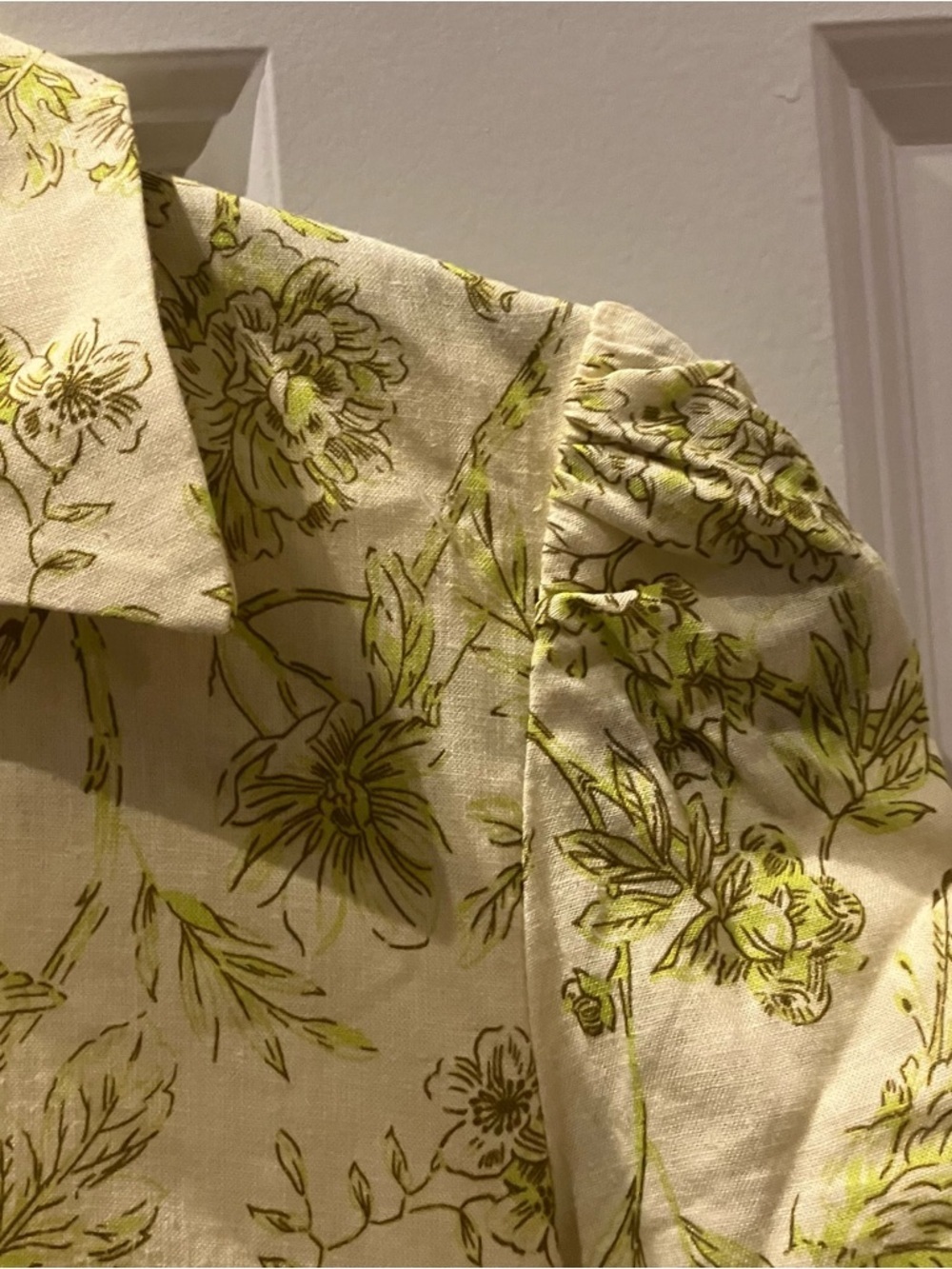 Hutch (Anthropology) Grant Short-Sleeve Linen Yellow Floral Mini Dress (Med) - Picture 6 of 11